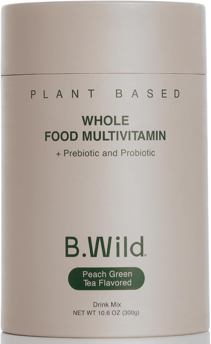 Multivitamin Drink Mix | B.Wild Plant Based Antioxidant Drink | Prebiotics and Probiotics for Digestive Health | Peach Green Tea Flavor - 300 g