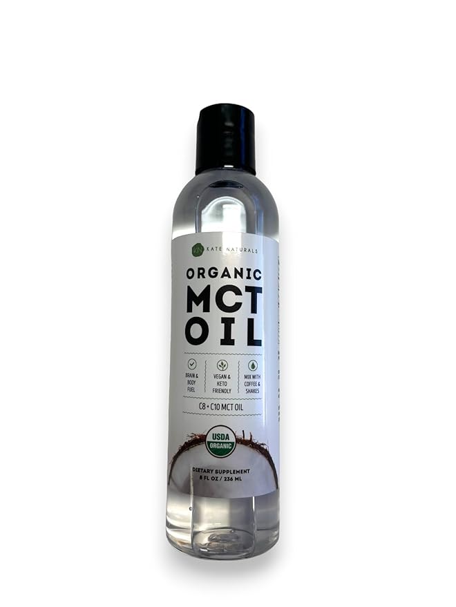 Kate Naturals MCT Oil for Coffee. Pure Coconut MCT C8 and C10 Oil (8oz, Organic, Unflavored)
