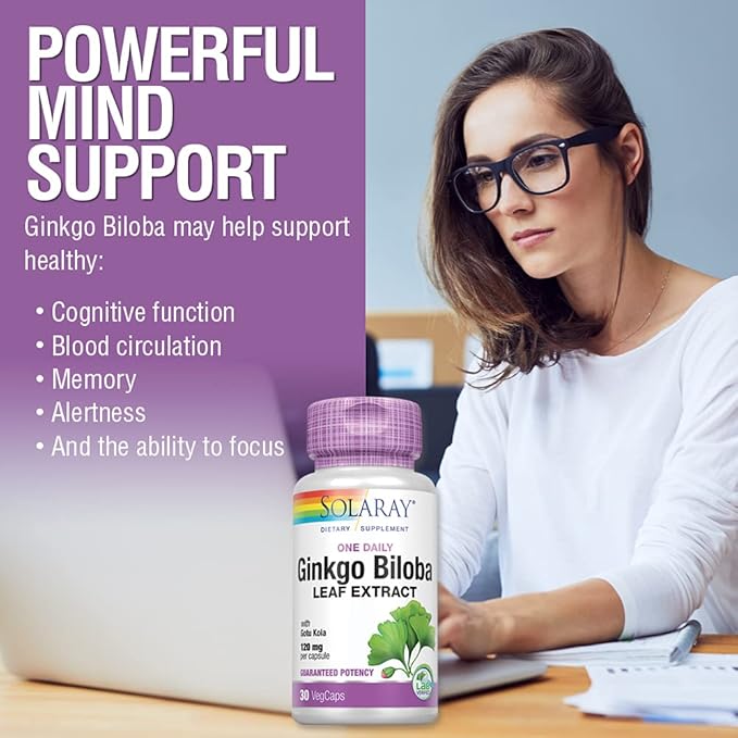 SOLARAY One Daily Ginkgo Biloba Leaf Extract (60 VegCaps) (30 VegCaps)