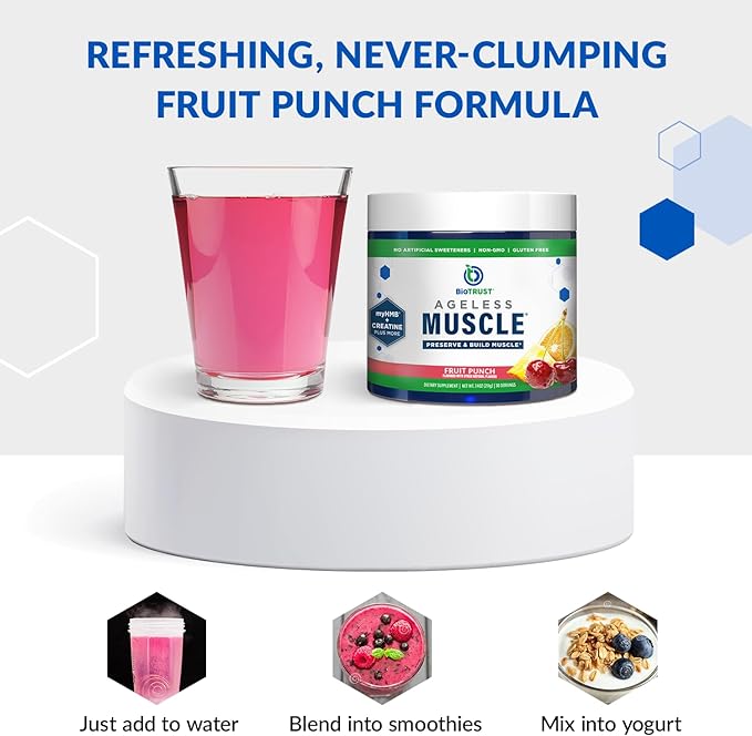 BioTrust Ageless Muscle Builder - Creatine HMB Powder with Vitamin D3 & Betaine - Build & Preserve Naturally Declining Muscle Mass & Strength - Fruit Punch, 30 Servings