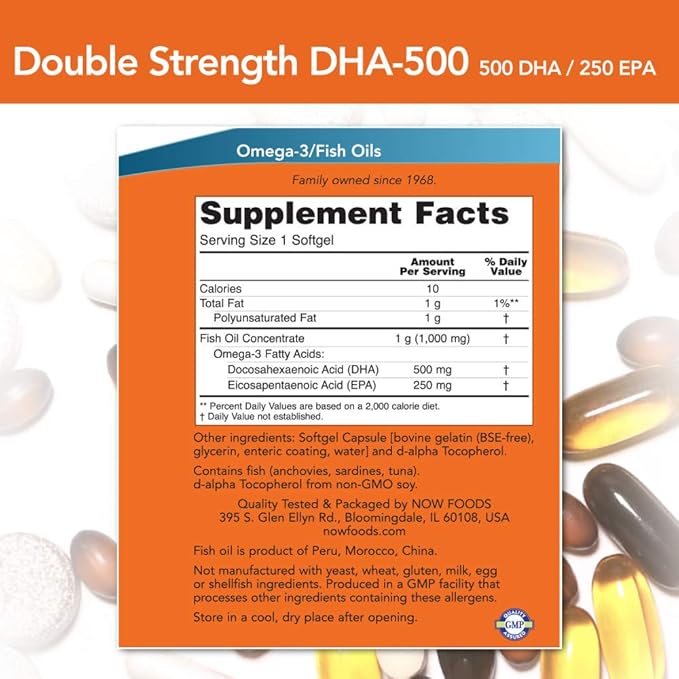 NOW Supplements, DHA-500 with 250 EPA, 180 Softgels