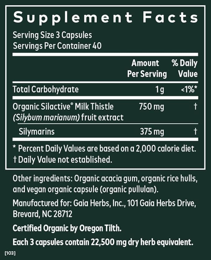 Gaia Herbs Milk Thistle 120 Vegan (40-Day Supply)