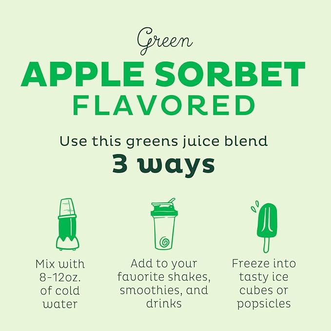 KOS Organic Super Greens Powder Erythritol Free - Plant Based Superfood Blend with Spirulina, Chlorella & Wheatgrass - USDA Certified Organic, Green Juice Smoothie - Apple Flavor - 28 Servings