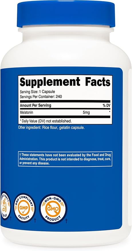 Nutricost Melatonin 5mg, 240 Capsules 5mg Per