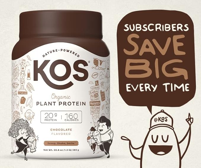 KOS Plant Based Protein Powder, Chocolate 15 Servings