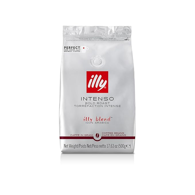 illy Whole Bean Coffee - Perfectly Roasted Whole Coffee Beans – Intenso Dark Roast - Warm Notes of Cocoa & Dried Fruit – Full-Bodied - 100% Arabica Coffee - No Preservatives – 17.6 Ounce