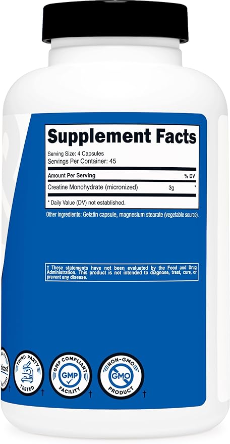 Nutricost Creatine Monohydrate 3,000mg, 180 Capsules (750mg Per Capsule) - Gluten Free, Non-GMO
