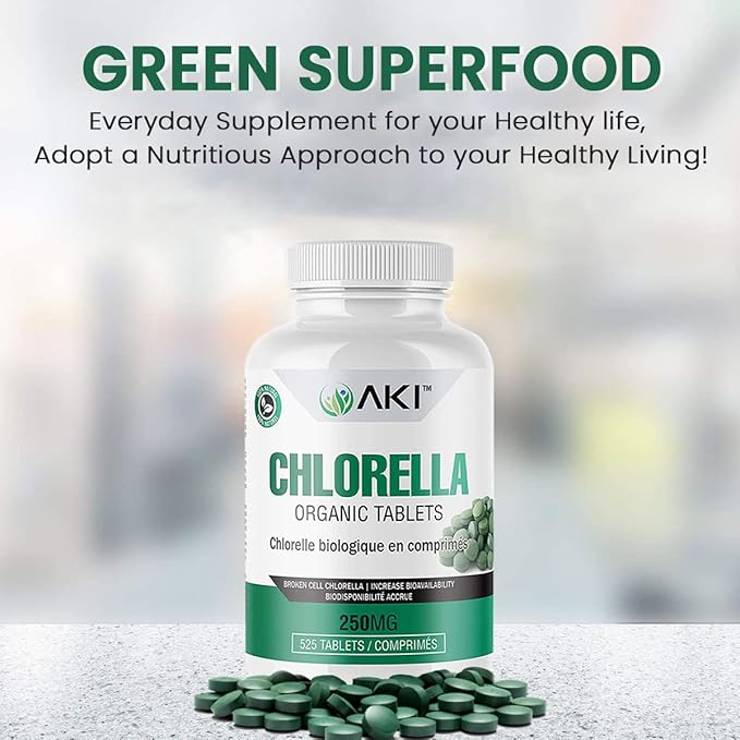 AKI Chlorella Superfood Supplement Tablets (525) B12, Iron,