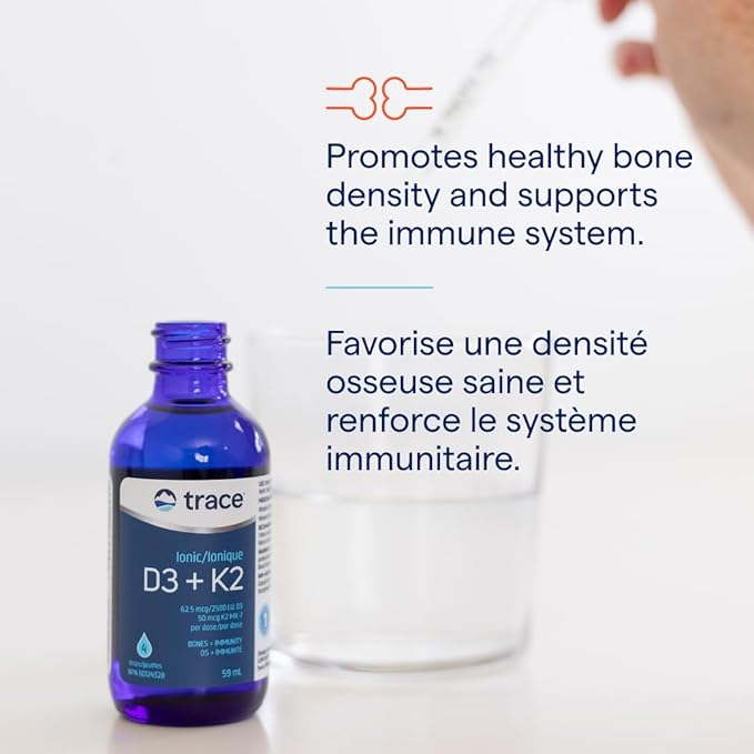 Trace Minerals | Liquid Ionic Vitamin D3 + K2 | 125 mcg (5,000 IU) D3, 100 mcg K2 | Concentrated Dietary Supplement | 2 fl oz. 296 Servings