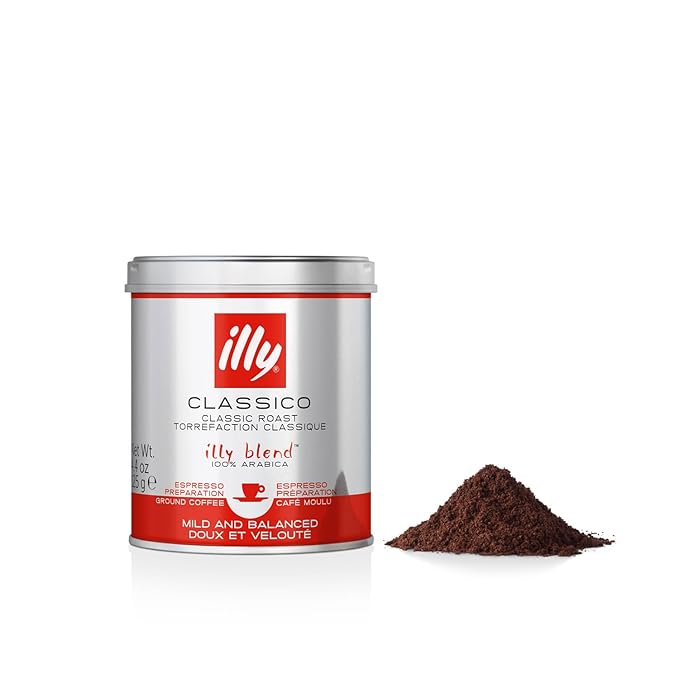 illy Ground Coffee Espresso - 100% Arabica Coffee Ground – Classico Medium Roast - Notes of Caramel, Orange Blossom & Jasmine - Rich Aromatic Profile - Precise Roast - No Preservatives – 4.4 Ounce