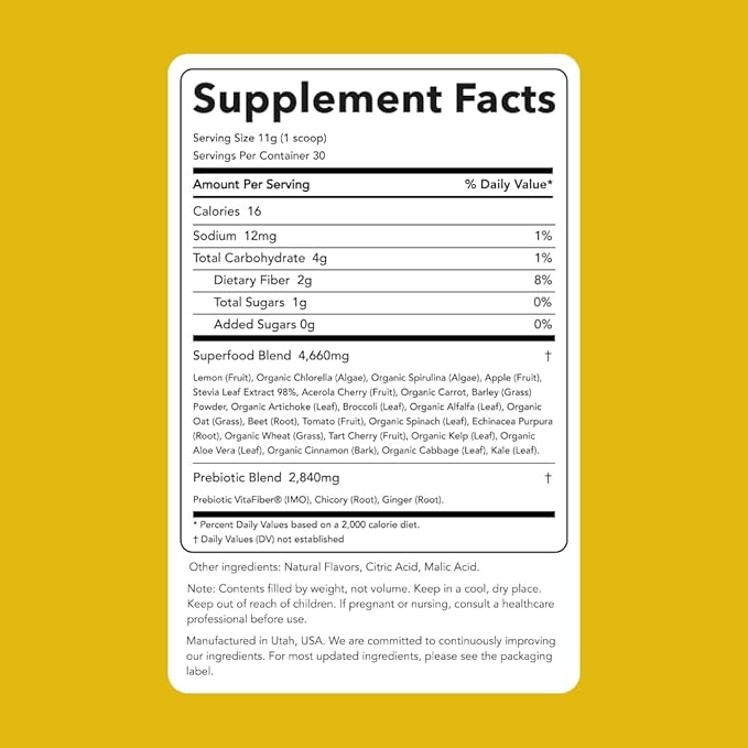 Clean Simple Eats Sweet Lemon Greens Powder Mix, Greens Superfood Powder Smoothie & Juice Mix, Gluten Free, Includes Powerhouse Superfoods Chlorella & Spirulina Powder Organic (30 Servings)