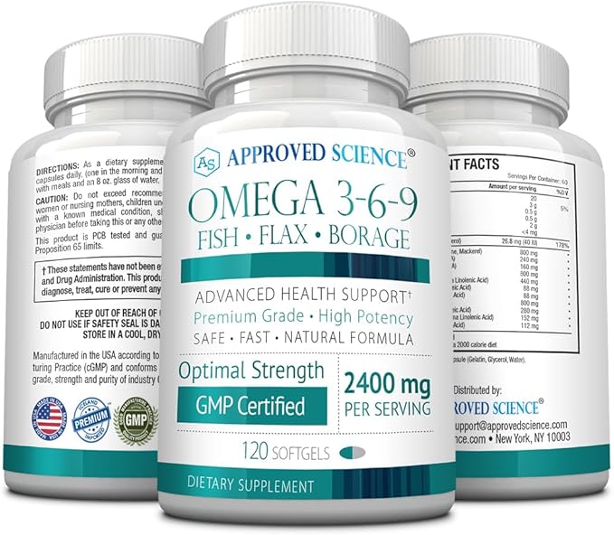 Approved Science Omega 3-6-9-2400mg Daily Blend 120 Softgels 2 Month