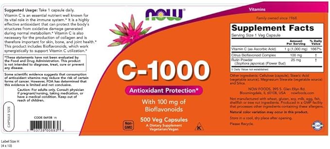 NOW Supplements, Vitamin C-1,000 with 100 500 Veg