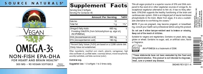 Source Naturals Vegan Omega 3s Epa-Dha* 300mg 90 Softfgels