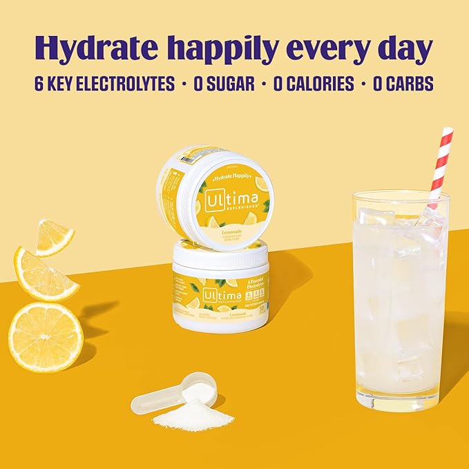 Ultima Replenisher Daily Electrolyte Powder Drink Mix – Lemonade, 30 Servings – Hydration Powder with 6 Key Electrolytes and Trace Minerals – Keto Friendly, Vegan, Non-GMO and Sugar-Free