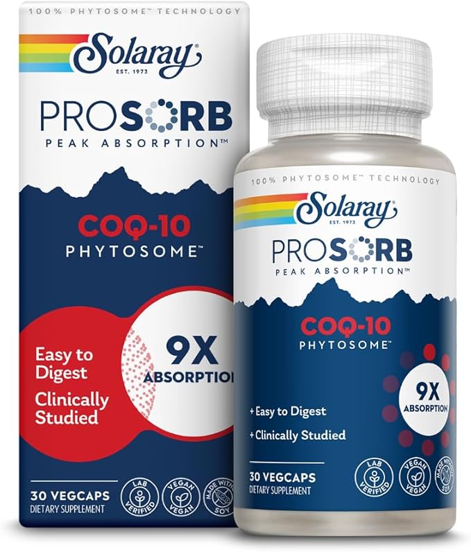 SOLARAY CoQ-10 Phytosome 9X Absorption CoQ10 200mg 200mg - 60-Day Guarantee 30 Servings, 30 VegCaps