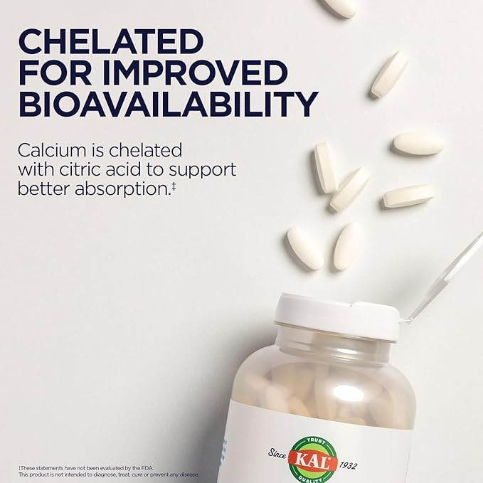 KAL Calcium Citrate 1000mg, Calcium Supplements 60 Servings, 180 Tablets
