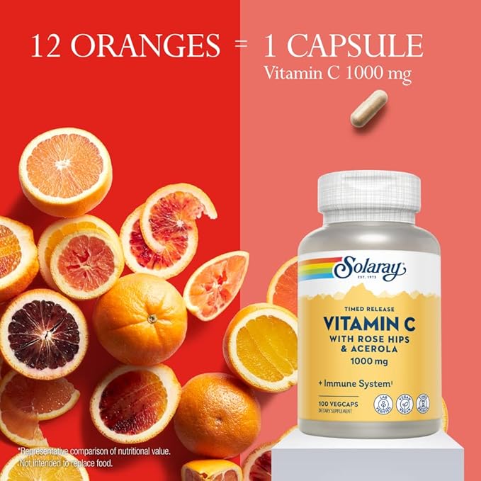 SOLARAY Vitamin C 1000mg 60 Day 100 Servings, 100 VegCaps