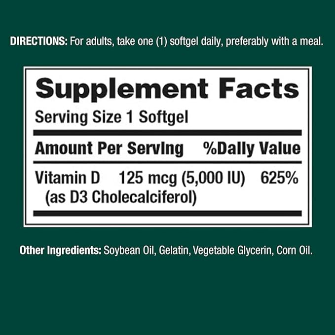 Nature's Bounty Vitamin D3 125 mcg-5000 150 ea 3)