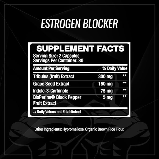 Iron Brothers Supplements Testosterone Booster for Men with Estrogen Blocker - Anti-Estrogen Dietary Supplements - Grape Seed & Tribulus Terrestris – Pack of 60 Capsules – Muscle Growth Boost - 30 day