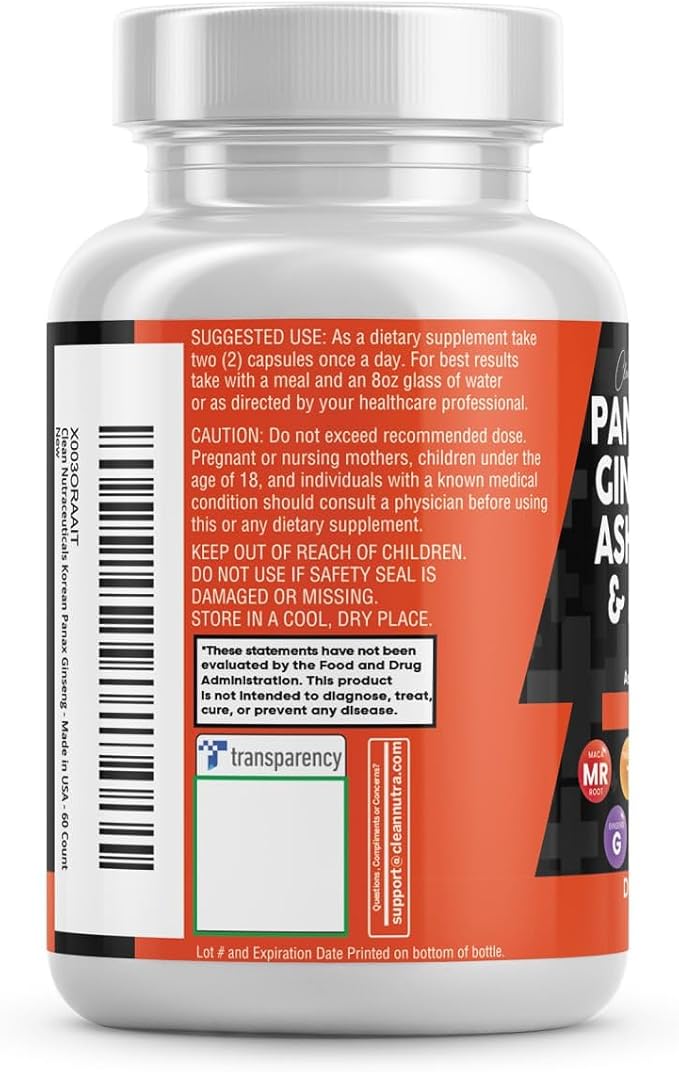 Clean Nutraceuticals Panax Ginseng Ginkgo Biloba Ashwagandha Maca Root - Focus Supplement Pills for Women and Men with Pine Bark Extract, Garlic, and Saw Palmetto - 60 Caps