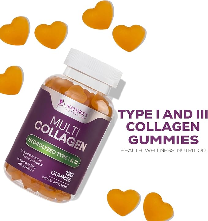 Collagen Gummies with 2500mcg Biotin, Vitamin 1 & 3 Collagen 120 Count