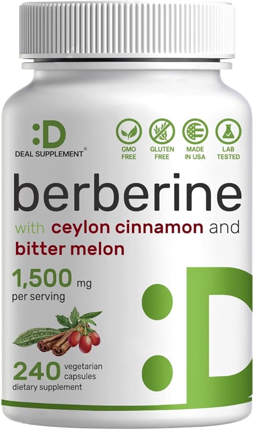 Berberine Supplement 500mg Per Capsule (1500mg 240 Veggie 97% Berberine