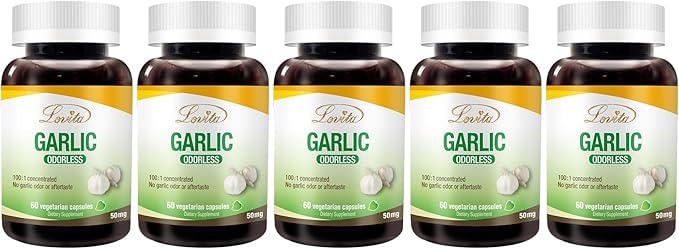 Lovita Odorless Garlic Extract 5000mg | 1.25% Allicin 60 Vegetarian 5)