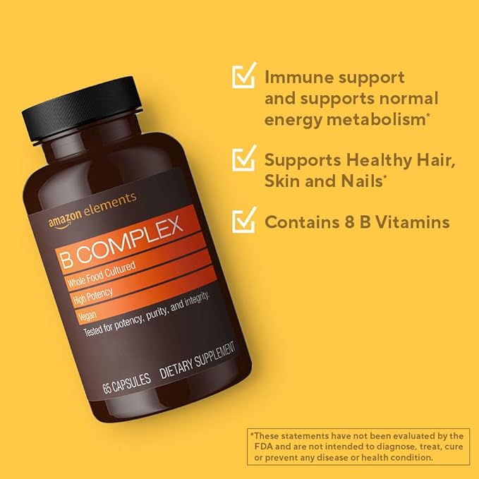 Amazon Elements B Complex, High Potency, 83% Whole 65 Capsules, 2 month
