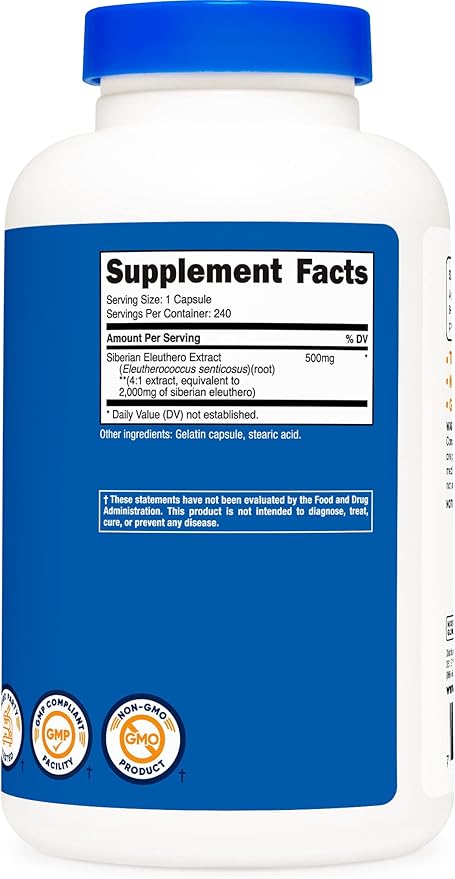 Nutricost Siberian Eleuthero 500mg, 240 Capsules (3 Bottles)
