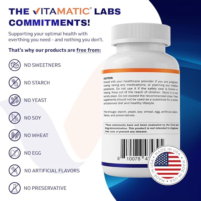 Vitamatic Ferrous Sulphate 325 mg + Vitamin C 100 mg - (65 mg Elemental Iron) High Potency Iron Supplement | No Artificial Color Additives - 250 Coated Tablets - Made in USA