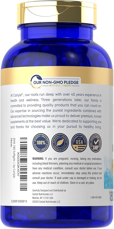 Carlyle DHA Supplement 1500mg 180 Softgels Omega-3 Supplement
