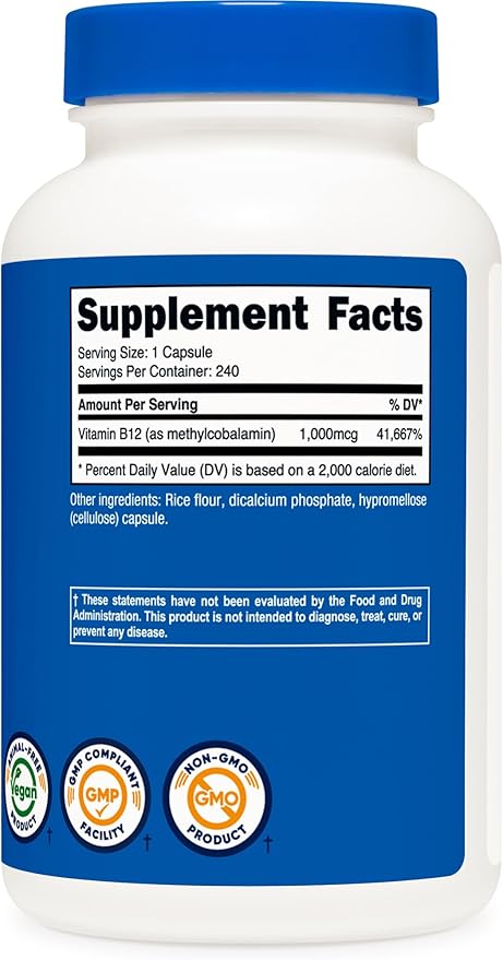Nutricost Vitamin B12 (Methylcobalamin) 1000mcg, 240 Capsules B12 Supplement