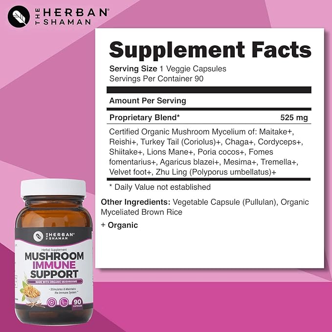 Mushroom Supplement Immune Support (90 Capsules)