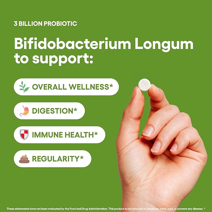 Bifidobacterium Longum Probiotic Supplement 240 Tablets 3 Billion CFU Probiotics for Men & Women Supports Intestinal Digestive & Gut Health Made in The USA (240, Bifidobacterium Longum)