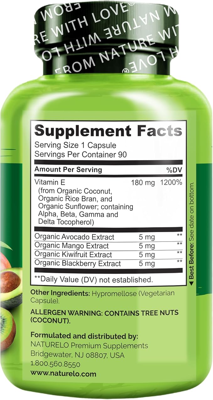 NATURELO Vitamin E 180 mg (300 IU) 90 Vegan