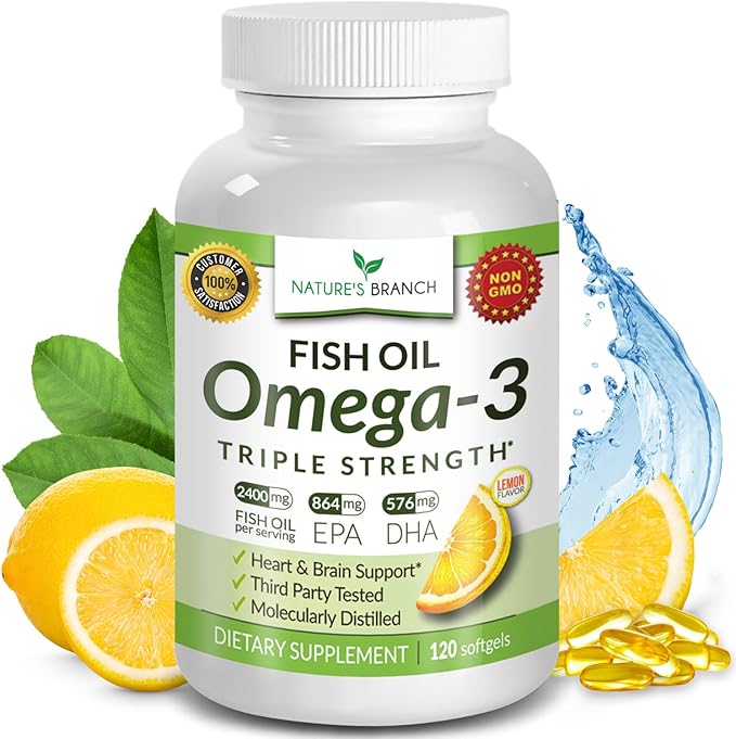 Best Triple Strength Omega 3 Fish 2400mg | 120 Capsules 864mg EPA 576mg DHA