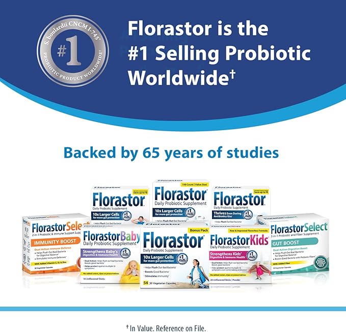 Florastor Probiotics for Digestive & Immune 100 Capsules,
