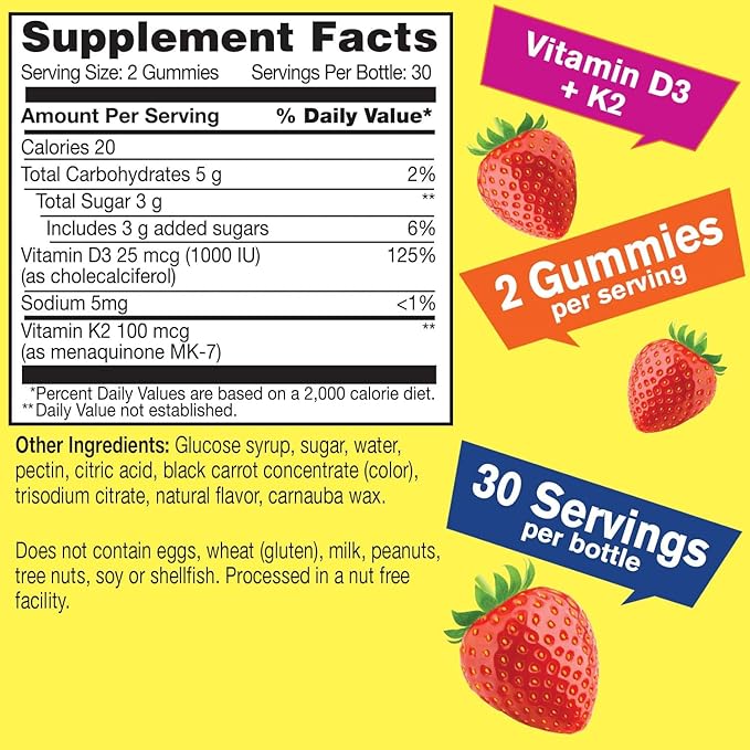 Vitamin D3 + K2 Gummies D3 1000 1000 IU, K2 100 100 MCG K2 D3 D3 Vitamin 60 Gummies