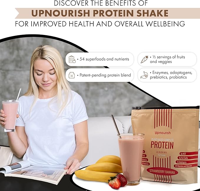 UpNourish Strawberry Banana Vegan Protein Powder, 15 Servings
