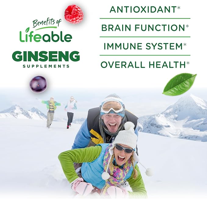 Lifeable Panax Ginseng Supplement Gummies | Great Tasting Ginseng Supplements | Antioxidant Support from Panax Ginseng Extract | Ginseng Gummies for Women, Men, Adults | 90 Gummies