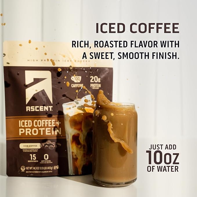 Ascent Iced Coffee Protein Powder 20 g 100 mg 15 Servings