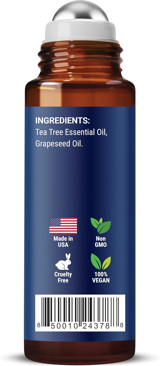Tea Tree Oil Roll-On 10 ml - 100% Pure, Natural Essential Oil for Aromatherapy, Skin, Face & Body - Pre-Diluted for Travel - Nexon Botanics