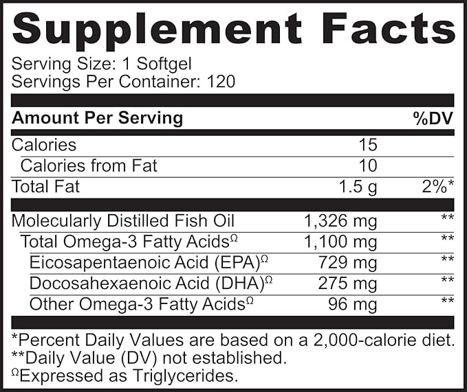 NATURELO Burpless Omega 3 Fish Oil Supplement 1100mg Triglyceride Omega-3, EPA 3 for 120 Softgels, 4 Months