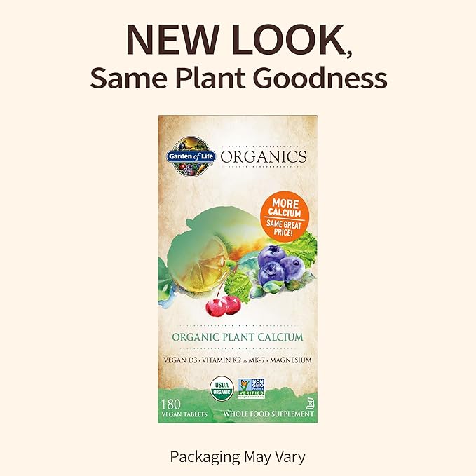 Garden of Life Organics Plant Calcium D3, and MK7, Gluten-Free 60 Day