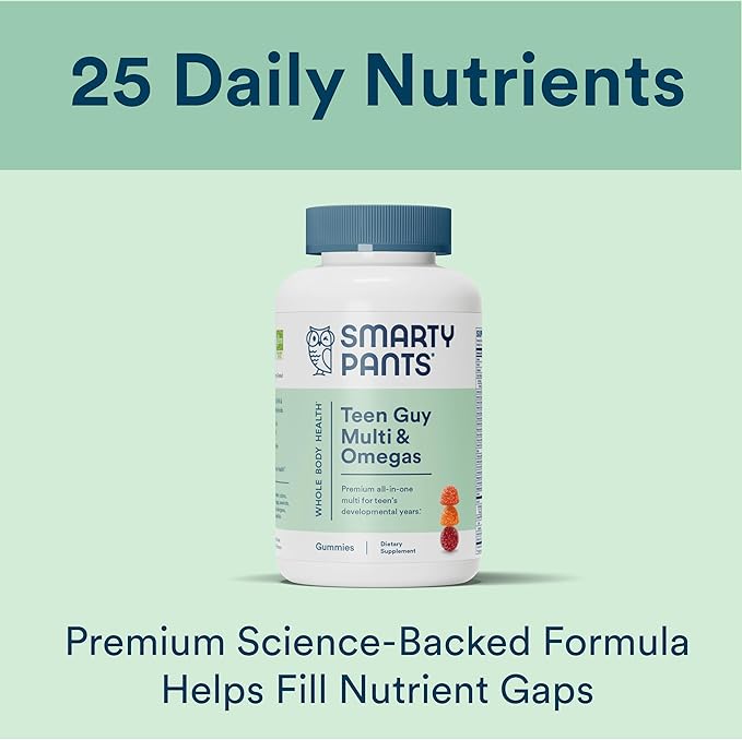 SmartyPants Teen Guy Multivitamin Gummies: Omega 3 Fish D3, C, B12, B6, B6, Vitamin 120 Count (30 Day
