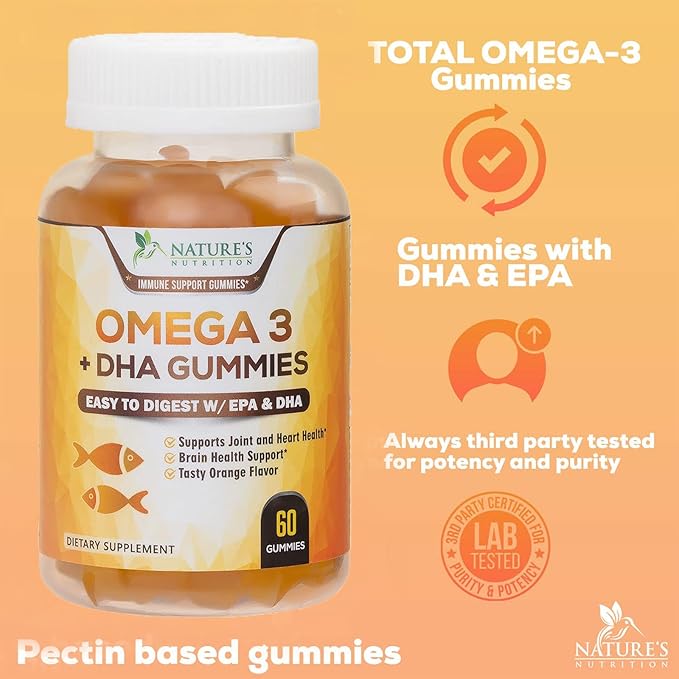 Omega 3 Fish Oil Gummies, Heart 3 Gummy 3 Fish 60 Gummies