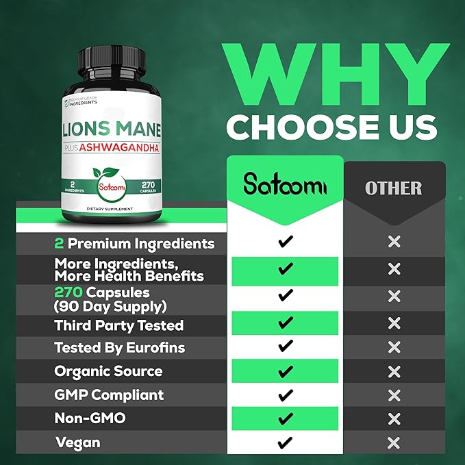 Satoomi Lions Mane Supplement Capsules 270 Capsules
