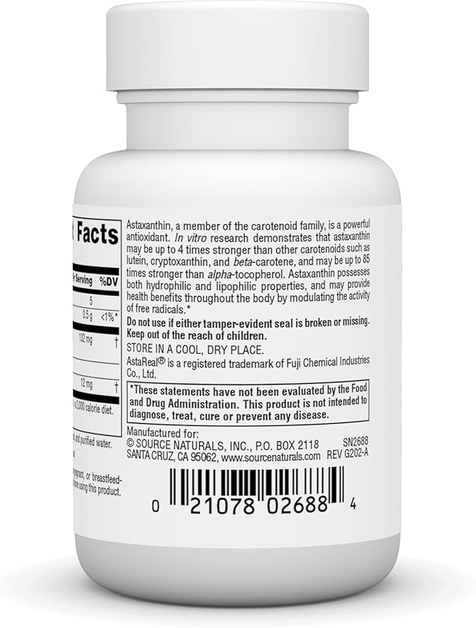 Source Naturals Astaxanthin, Antioxidant Carotenoid, 12mg 30 Softgels