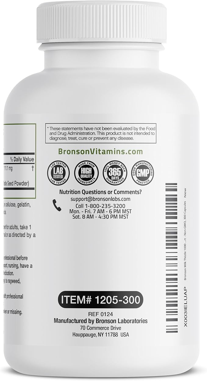 Bronson Milk Thistle 1000 MG Silybum 300 Capsules